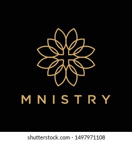 church line green leaf croos abstract logo