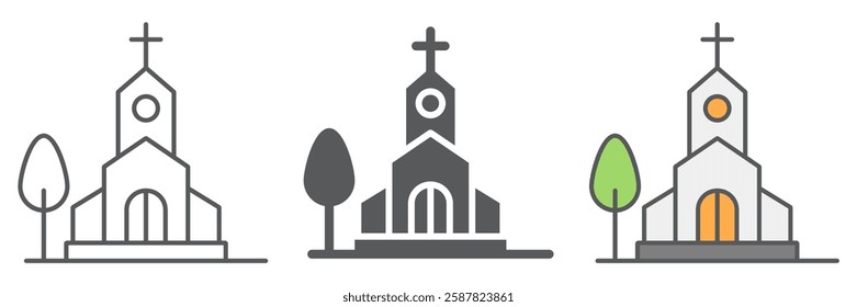 Church line icon collection, religion and building, chapel icon set, vector graphics, a linear pattern on a white background. eps 10.