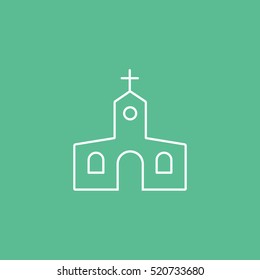 Church Line Icon On Green Background
