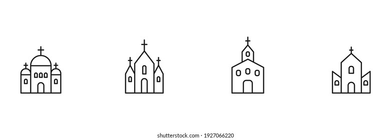 Church line icon set. Church outline black symbol. Holy place linear building sign collection. Vector isolated on white.