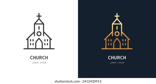 Church line icon, vector pictogram of catholic chapel building. Religious house illustration, sign for christian logo.