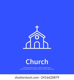 Church line icon, vector pictogram of catholic chapel building. Religious house illustration, sign for christian logo. Web symbol in vector flat style.