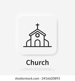 Church line icon, vector pictogram of catholic chapel building. Religious house illustration, sign for christian logo. Web symbol in vector flat style.