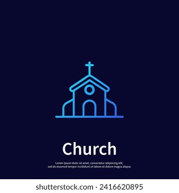 Church line icon, vector pictogram of catholic chapel building. Religious house illustration, sign for christian logo. Web symbol in vector flat style.