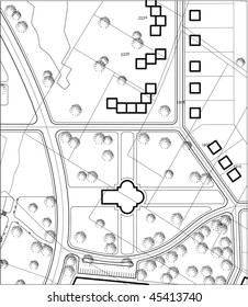 church located in a park vector drawing