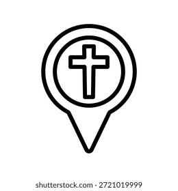 Ícone de localização da igreja, gráficos de vetor de linha