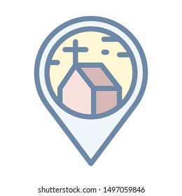 Church location pin icon in outline style