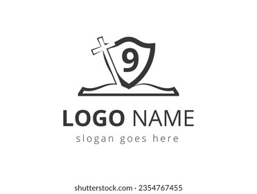 Church logo With 9 Letter Concept. Christian sign symbols. The cross of Jesus logo for Christian church