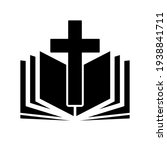 Church logo. Bible with christian cross. Abstract religion symbol. Vector illustration.