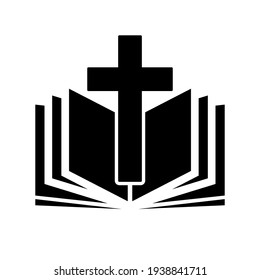 Church logo. Bible with christian cross. Abstract religion symbol. Vector illustration.