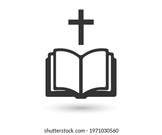 Church logo. Bible with christian cross. Abstract religion symbol. Vector illustration.