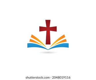 Church logo. Bible with christian cross. Abstract religion symbol. Vector illustration.