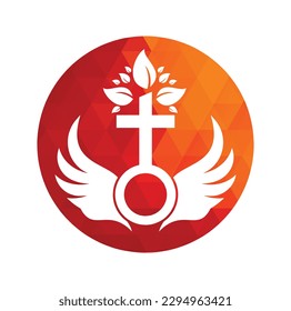 Church logo. Bible, Jesus' cross and angel wings. Wings church tree logo design icon.