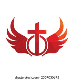 Church logo. Bible, Jesus' cross and angel wings. Wings church logo design icon.
