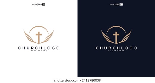 Church logo. Bible, Jesus' cross and angel wings. Wings church logo design icon for download