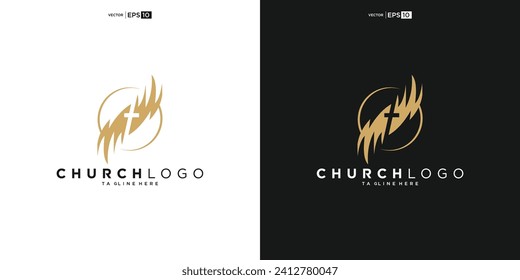 Church logo. Bible, Jesus' cross and angel wings. Wings church logo design icon for download