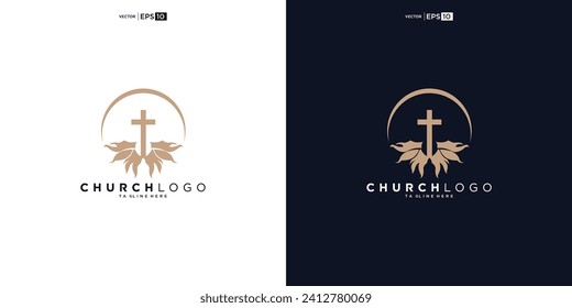 Church logo. Bible, Jesus' cross and angel wings. Wings church logo design icon for download