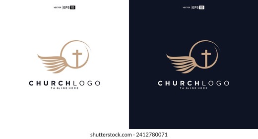 Church logo. Bible, Jesus' cross and angel wings. Wings church logo design icon for download