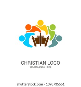 Church logo and biblical symbols. The unity of believers in Jesus Christ, the worship of God, participation in the evening of the Lord and the reading of the Holy Scriptures.