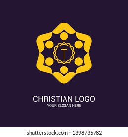 Church logo and biblical symbols. The unity of believers in Jesus Christ, the worship of God, participation in the evening of the Lord and the reading of the Holy Scriptures.