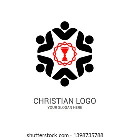 Church logo and biblical symbols. The unity of believers in Jesus Christ, the worship of God, participation in the evening of the Lord and the reading of the Holy Scriptures.