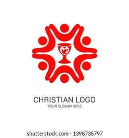 Church logo and biblical symbols. The unity of believers in Jesus Christ, the worship of God, participation in the evening of the Lord and the reading of the Holy Scriptures.