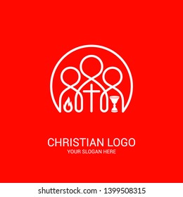 Church logo and biblical symbols. The unity of believers in Jesus Christ, the worship of God, participation in the evening of the Lord and the reading of the Holy Scriptures.