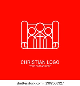 Church logo and biblical symbols. The unity of believers in Jesus Christ, the worship of God, participation in the evening of the Lord and the reading of the Holy Scriptures.