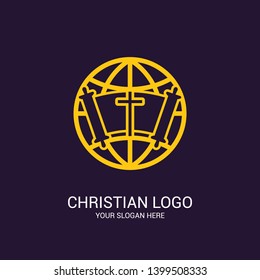 Church logo and biblical symbols. The unity of believers in Jesus Christ, the worship of God, participation in the evening of the Lord and the reading of the Holy Scriptures.