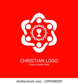 Church logo and biblical symbols. The unity of believers in Jesus Christ, the worship of God, participation in the evening of the Lord and the reading of the Holy Scriptures.