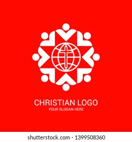 Church logo and biblical symbols. The unity of believers in Jesus Christ, the worship of God, participation in the evening of the Lord and the reading of the Holy Scriptures.