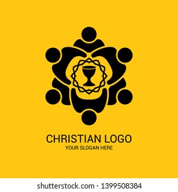 Church logo and biblical symbols. The unity of believers in Jesus Christ, the worship of God, participation in the evening of the Lord and the reading of the Holy Scriptures.