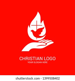 Church logo and biblical symbols. The unity of believers in Jesus Christ, the worship of God, participation in the evening of the Lord and the reading of the Holy Scriptures.