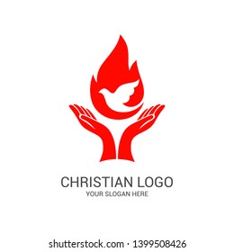 Logo de la iglesia y símbolos bíblicos. La unidad de los creyentes en Jesucristo, la adoración de Dios, la participación en la tarde del Señor y la lectura de las Sagradas Escrituras.