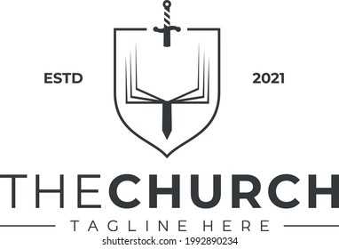 church logo book shield and sword