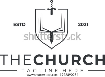 church logo book shield and sword