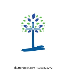 Church logo. Christian church cross praying tree logo. Christian Sword Church Cross logo design.