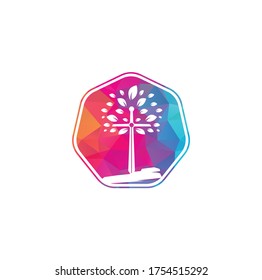 Church logo. Christian church cross praying tree logo. Christian Sword Church Cross logo design.