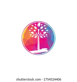 Church logo. Christian church cross praying tree logo. Christian Sword Church Cross logo design.