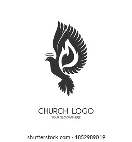 Church logo. Christian symbol. A symbol of the Holy Spirit is a dove and flame.