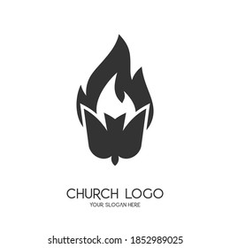 Church Logo. Christian Symbol. A Symbol Of The Holy Spirit Is A Dove And Flame.