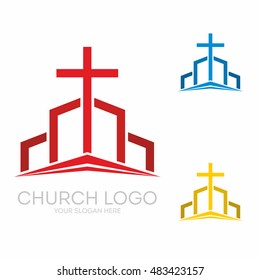 Church logo. Christian symbols. The altar and the cross of Christ.