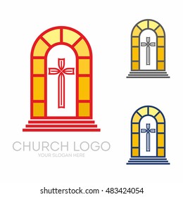 Church logo. Christian symbols. The altar and the cross of Christ.