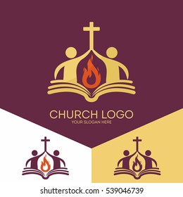 Church Logo. Christian Symbols. The Church Is Based On The Biblical Basis And The Flame Of The Holy Spirit, The Worship Of God.