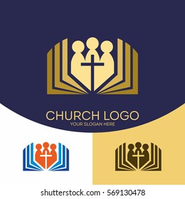 Church logo. Christian symbols. Believers in the Lord Jesus Christ and the Holy Bible.