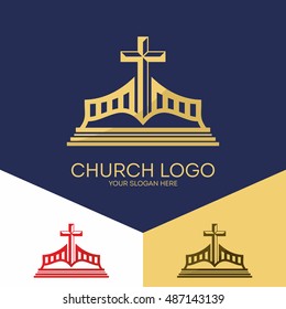 Church logo. Christian symbols. The Bible and the authority of Jesus' cross.