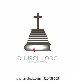 Church logo. Christian symbols. Bible Scripture - is a staircase leading to the knowledge of the Lord and Savior Jesus Christ.