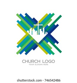 Church logo. Christian symbols. City, the cross of Jesus Christ