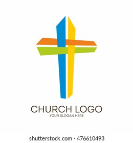 Church logo. Christian symbols. Coloring Jesus' cross.