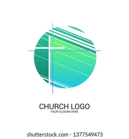 Church logo and christian symbols. Cross of the Savior Jesus Christ and geometric abstract symbols.